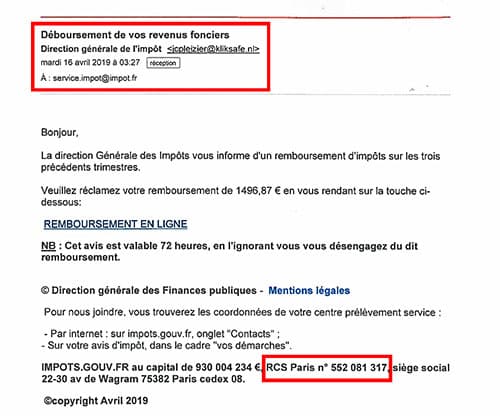 faux mail remboursement impôts