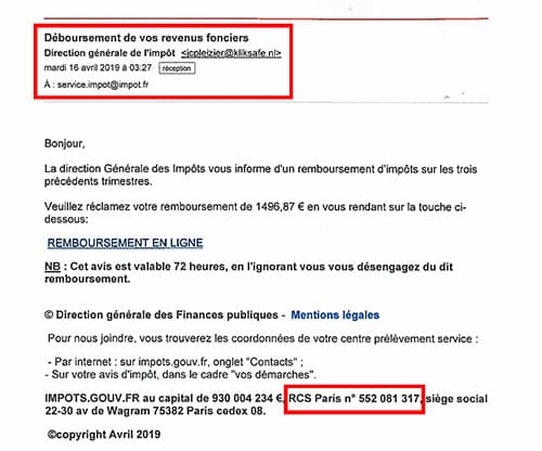 faux mail remboursement impôts