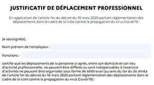 justificatif déplacement professionnel coronavirus